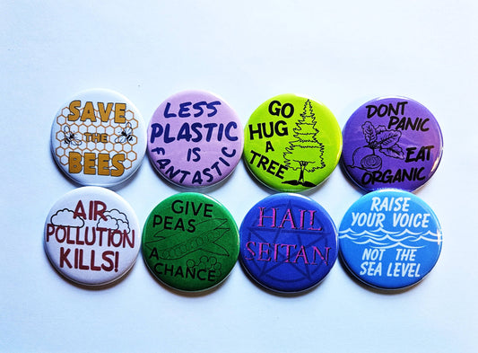 Vintage Environmental Buttons Magnets & Openers. set 04: Hug a Tree / 1.25" Small Button
