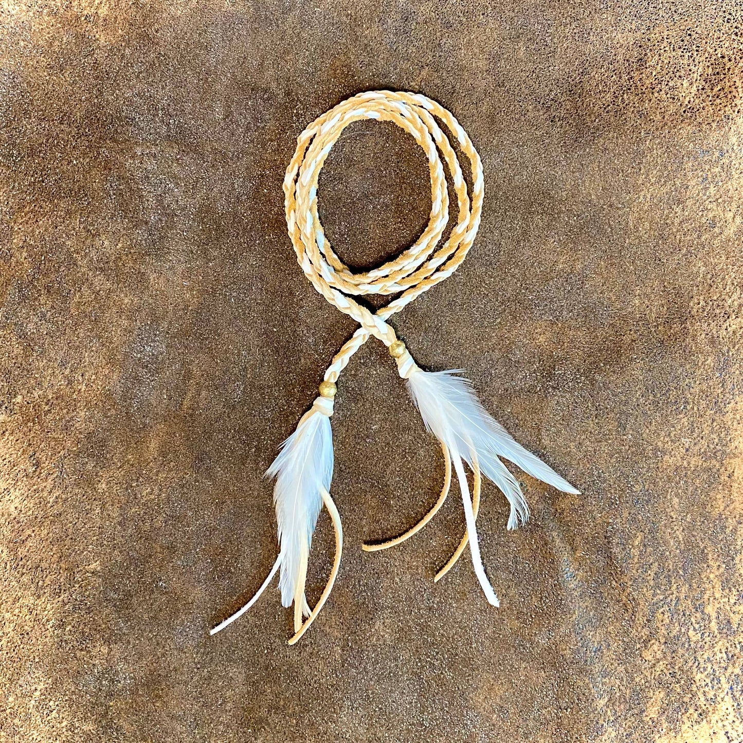 Leather Wrap Accessory - Cream & White, Lariat/Hatband: Cream & White