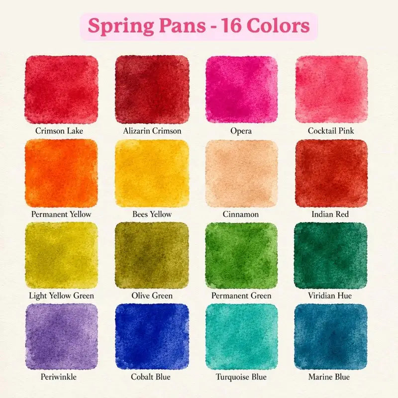 Spring Pans Set | 16 Watercolors | Cork Palette