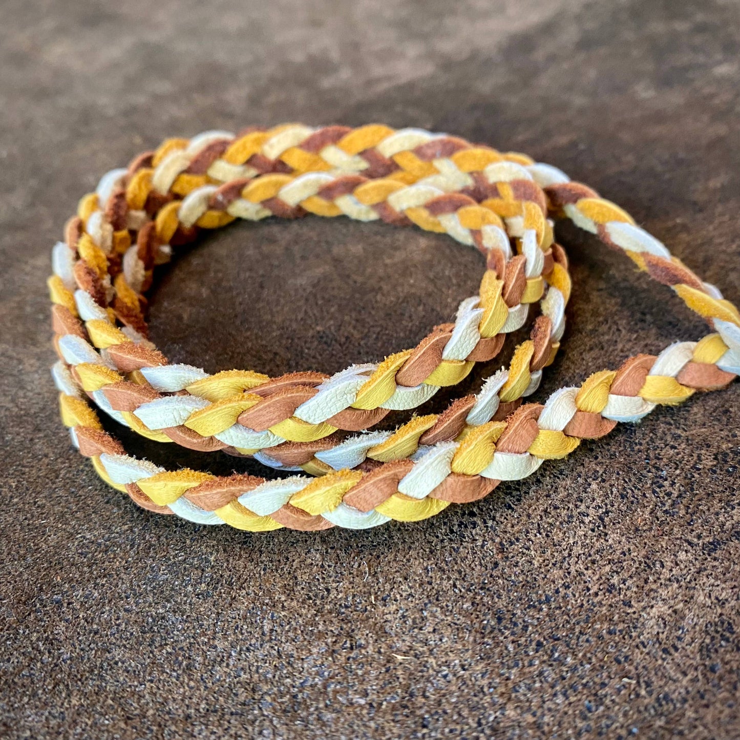 Leather Wrap Accessory - Cream/Gold/Rust, Lariat/Hatband: Cream & Gold & Rust