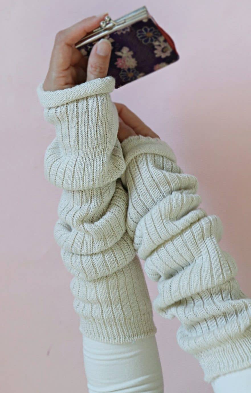 Wool Blend Arm Warmers / Leg Warmers: Ivory / One Size (20 inches)