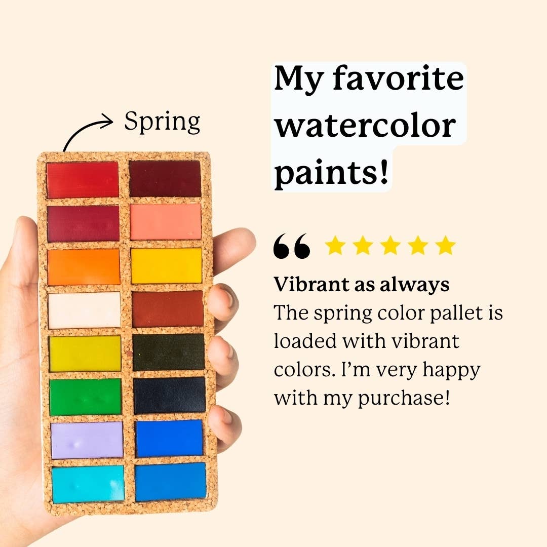 Spring Pans Set | 16 Watercolors | Cork Palette