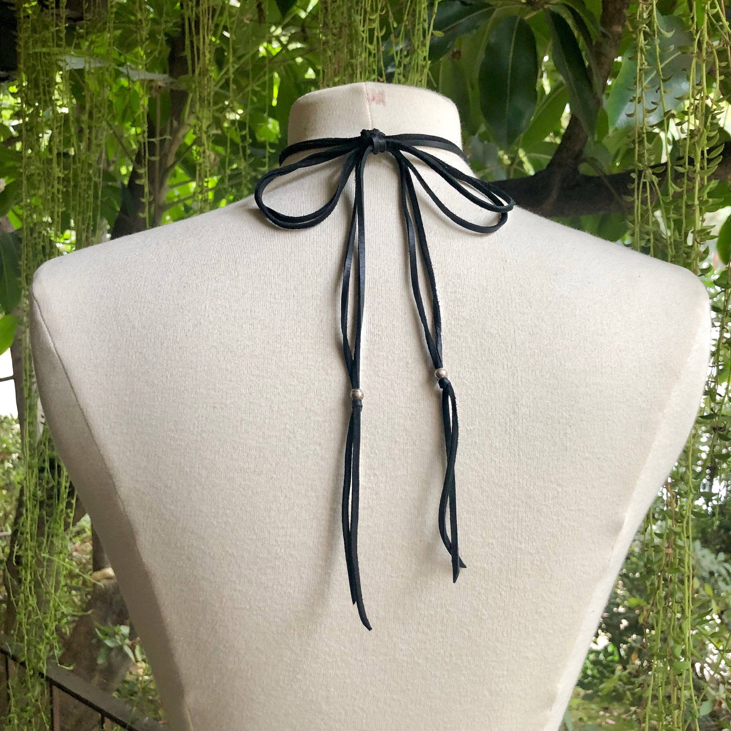 Leather Wrap Choker - Black & Silver, Necklace/Hatband: Black & Silver