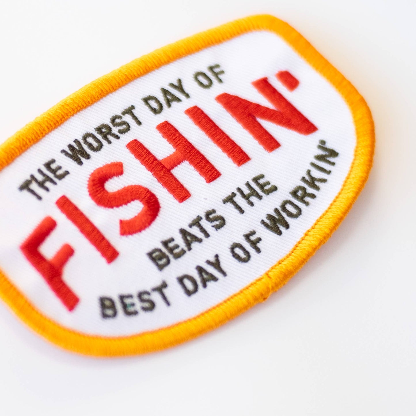Fishin' Beats Workin' Embroidered Iron on Patch: No