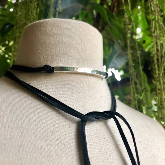 Leather Wrap Choker - Black & Silver, Necklace/Hatband: Black & Silver