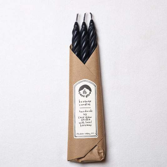 Black Beeswax Taper Candles Set of 3: Spiral Taper