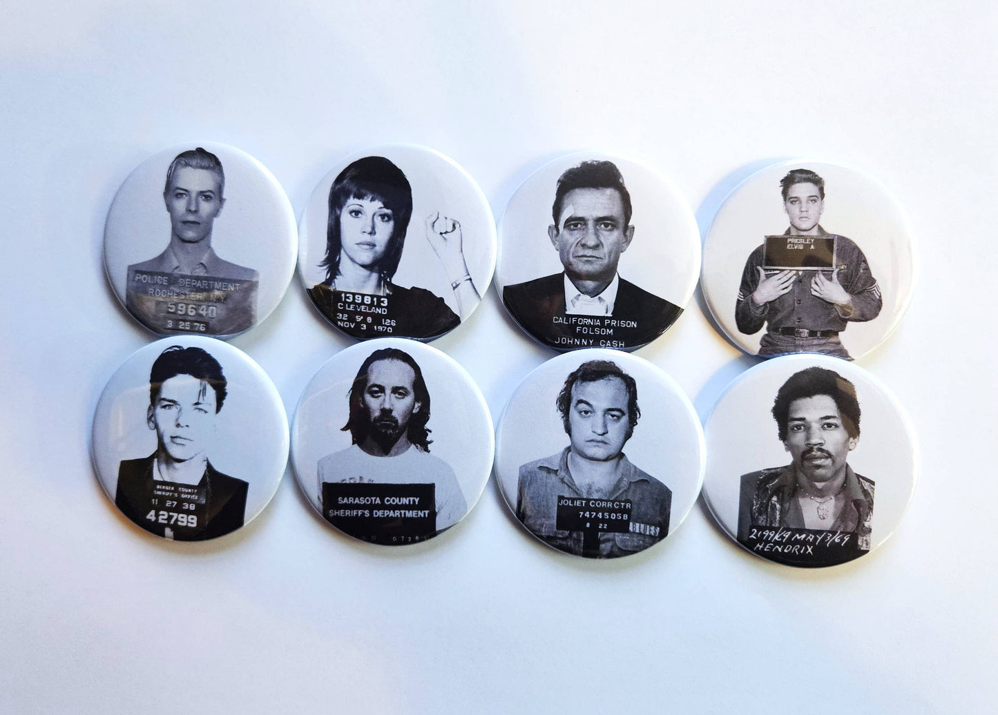 Celebrity Mug Shot Buttons Magnets & Bottle Openers.: Jimi Hendrix / 1.25" Small Button