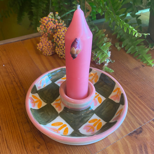 Tulip Quilt Candle Holder- Staples Ceramics