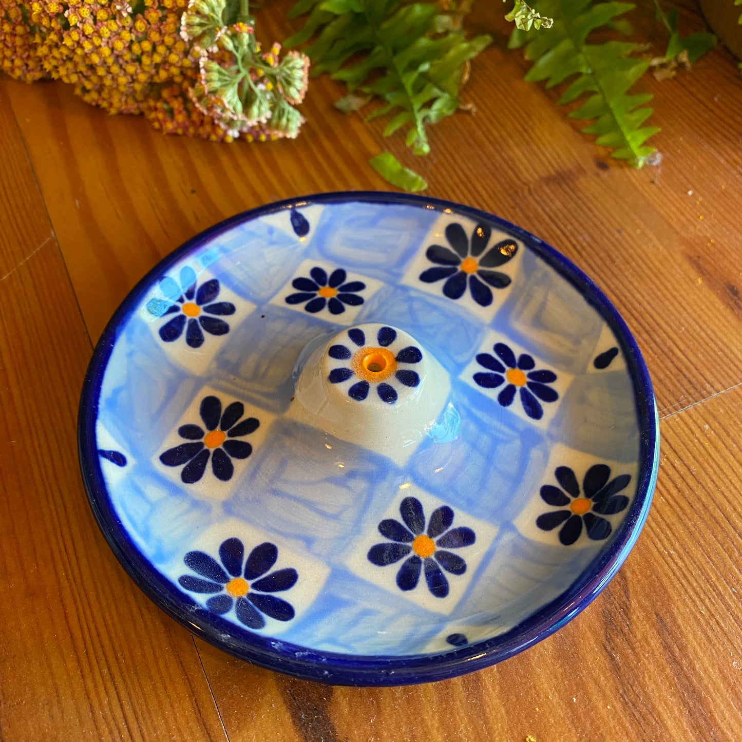 Blue Flower Quilt Incense Dish- Staples Ceramics