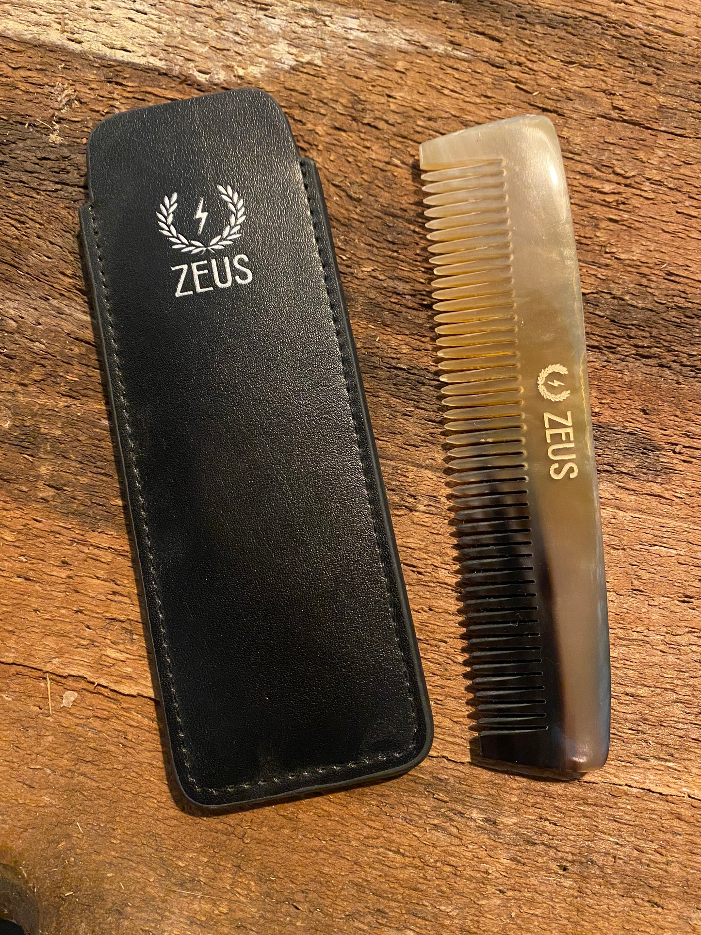 Natural Horn Beard Comb with Leather Sheath