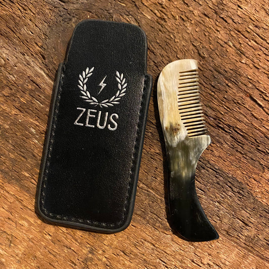 Natural Horn Mustache Comb w/ Leather Sheath