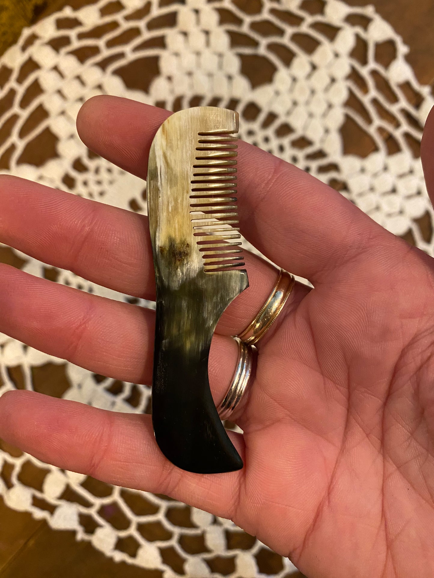 Natural Horn Mustache Comb w/ Leather Sheath